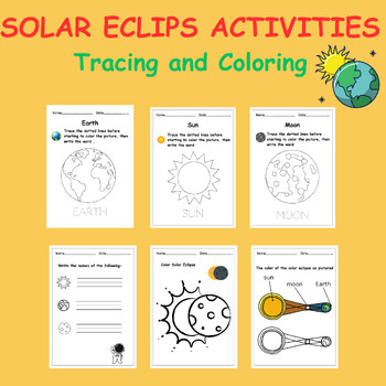 Preview of Solar Eclipse 2024: Kindergarten Tracing and Coloring Page