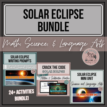 Preview of Solar Eclipse 2024 Math Game, Science & ELA Bundle | Solar Eclipse Craft + Quiz