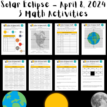 Preview of Solar Eclipse 2024 3 Math Worksheets  - Middle School (Printable+Digital)