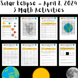 Solar Eclipse 2024 3 Math Worksheets  - Middle School (Pri