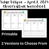 Solar Eclipse 2024 Observation Worksheets (Printable) - 2 