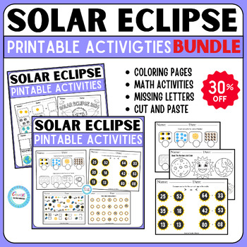 Preview of Solar Eclipse 2024 Printable Activities BUNDLE prek-1st grade, coloring pages