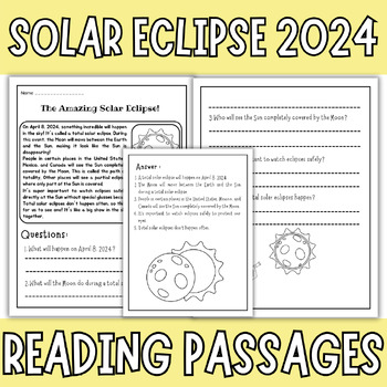 Preview of Solar Eclipse 2024 Reading Comprehension Passage and Questions - Solar Eclipse 2