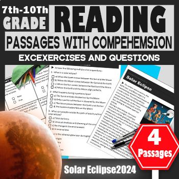 Preview of Solar Eclipse 2024 Reading Comprehension Passages , Activities,April,Spring