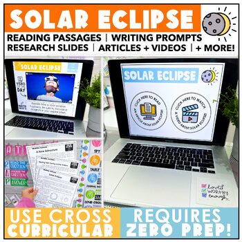 Preview of Solar Eclipse 2024 Reading Comprehension Passages, Writing & Research Activities