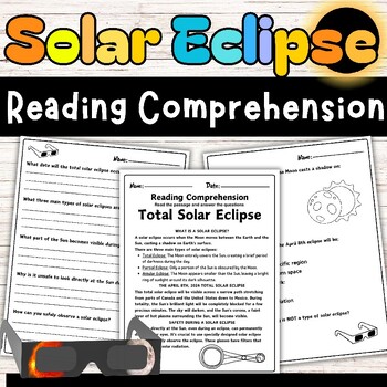 Preview of Solar Eclipse Reading Comprehension Passage PRINT | Eclipse 2024 Activities