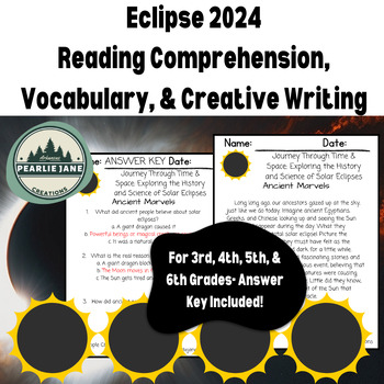 Preview of Solar Eclipse 2024 Reading Comprehension, Vocabulary, and Creative Writing