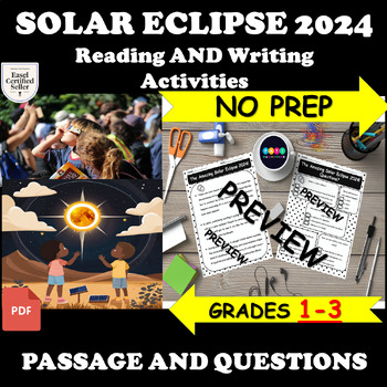 Preview of Solar Eclipse 2024 Reading Passage & Writing Activities Worksheet for 1st to 3rd