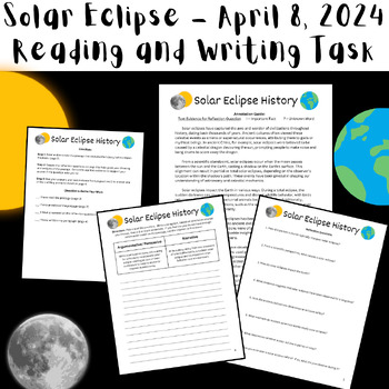 Preview of Solar Eclipse 2024: Reading and Writing Activity for Middle School