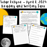 Solar Eclipse 2024: Reading and Writing Activity for Middl