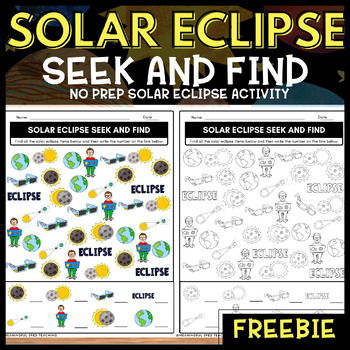 Preview of Solar Eclipse 2024 Seek and Find NO PREP Worksheet Activity Freebie!