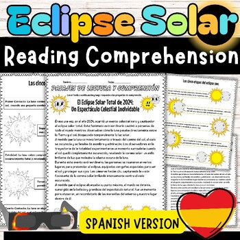 Preview of Solar Eclipse 2024 Spanish | Solar Eclipse Spanish Reading Comprehension Passage