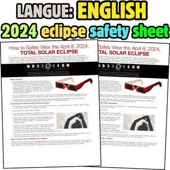 Preview of Solar Eclipse 2024 Total Reading Sheet - How To Safely View The April 8,2024