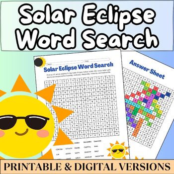 Preview of Solar Eclipse 2024 Word Search Activity, Easy to Medium & Solution