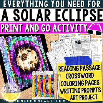 Preview of Solar Eclipse 2024 Worksheet Reading Passage Coloring Pages Math Word Search