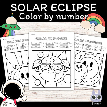 Preview of Solar Eclipse 2024 color by number math activities,coloring pages,worksheets
