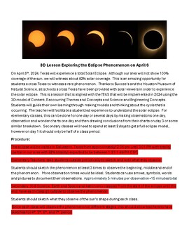 Preview of Solar Eclipse 3D Lesson for April 8