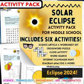 Preview of Solar Eclipse 2024! Crossword Article Set Scavenger Hunt Games Middle School