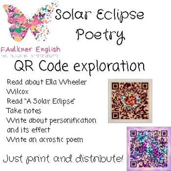 Preview of Solar Eclipse Acrostic Poem Printable Creative Writing Language Fun QR Codes
