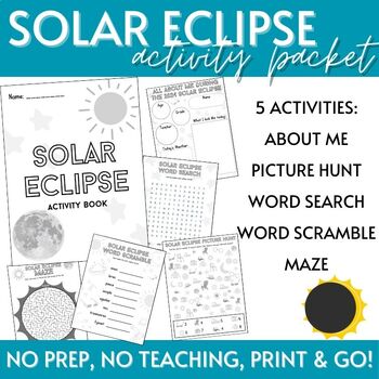 Solar Eclipse Activity Pages, Worksheets, Packet, Print and Use by ...