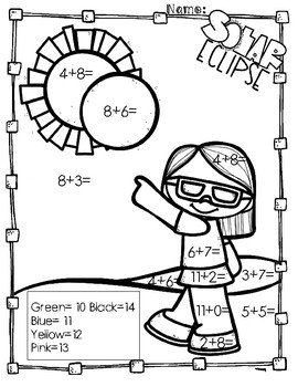 Solar Eclipse Addition Coloring Pages Aj Bergs Tpt