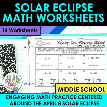 Preview of Solar Eclipse Algebra Math Activities for 6th, 7th and 8th Grade Math