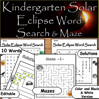 Preview of Solar Eclipse April 8th, 2024: Easy Word Search & Maze with 10 Word Find Puzzles