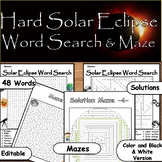 Solar Eclipse April 8th, 2024:Hard Word Search & Maze with