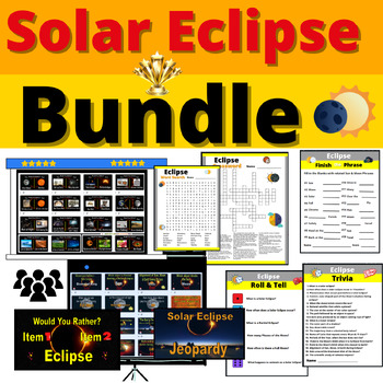 Preview of Solar Eclipse Bundle Jeopardy Would You Rather and No Prep Resources
