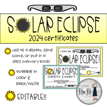 Preview of Solar Eclipse Certificates for April 8, 2024: EDITABLE