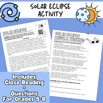 Preview of Solar Eclipse Close Reading & Questions | Solar Eclipse Packet | Grades 5-8