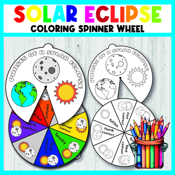 Preview of Solar Eclipse Coloring Spinner Wheel, Solar Eclipse 2024 Craft Activity.
