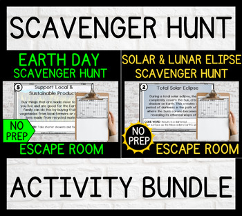 Preview of Solar Eclipse & Earth Day Printable Scavenger Hunt Escape Room Bundle