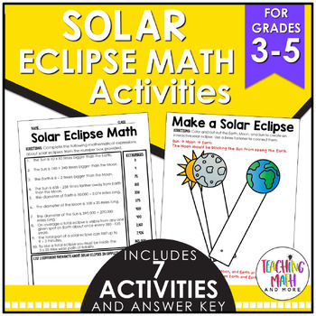 Preview of 2024 Total Solar Eclipse Elementary Math Worksheets Activities