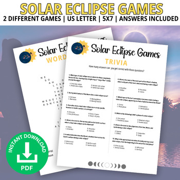 Preview of Solar Eclipse Games, Total Solar Eclipse, Trivia Game, Word Search