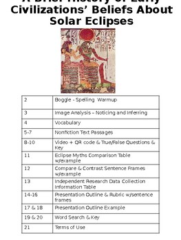 Preview of Solar Eclipse History Middle & High School ESL No Prep Activities & Sub Ready