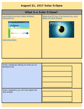 Preview of Solar Eclipse Hyperdoc or Whole Group Lesson