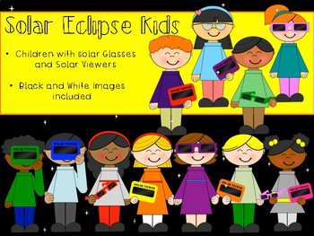 Preview of Solar Eclipse Kids Clip Art - Children with Solar Glasses and Solar Viewers
