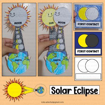 Preview of Solar Eclipse Kindergarten 2024 Shadow Sequencing Craft Coloring Activities