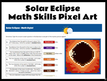Preview of Solar Eclipse - Math Skills Pixel Art