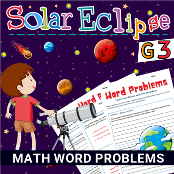 Preview of Solar Eclipse Math Word Problems, Solar Eclipse 2024 Math Activities Printables.