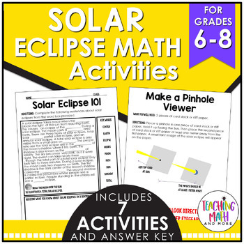 Preview of 2024 Total Solar Eclipse Middle School Math Worksheets Activities