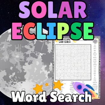 Preview of Solar Eclipse Moon Sun 2024 word Search Vocabulary Hard for 1st 2nd 3rd-6th