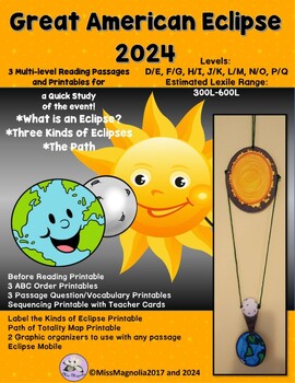 Preview of Solar Eclipse Multi-Level Reading Pack and Printables