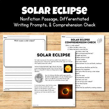Preview of Solar Eclipse (Nonfiction Passage, Writing Prompts, & Comprehension Check) Space