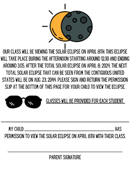 Preview of Solar Eclipse Permission Slip-April 8, 2024