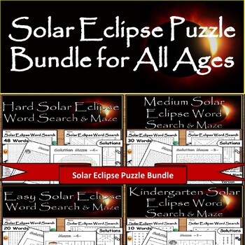 Preview of Solar Eclipse Puzzle:Hard,Medium,Easy Word Search & Maze Bundle/ April 8th, 2024