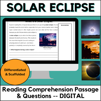 Preview of Solar Eclipse Reading Comprehension Passage - DIGITAL