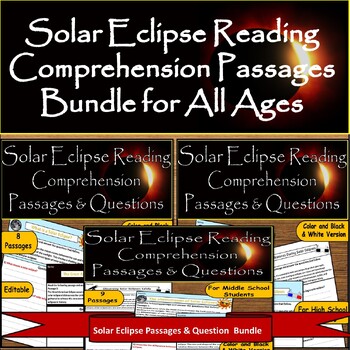 Preview of Solar Eclipse Reading Comprehension Passages Bundle for All Ages:Explore, Learn!