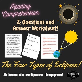 Preview of Solar Eclipse Reading Comprehension & Worksheet for Kids (Answers Included!)